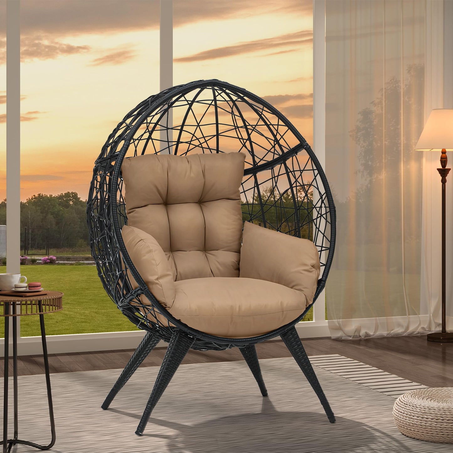 Large Wicker Egg Chair with Stand by YITAHOME