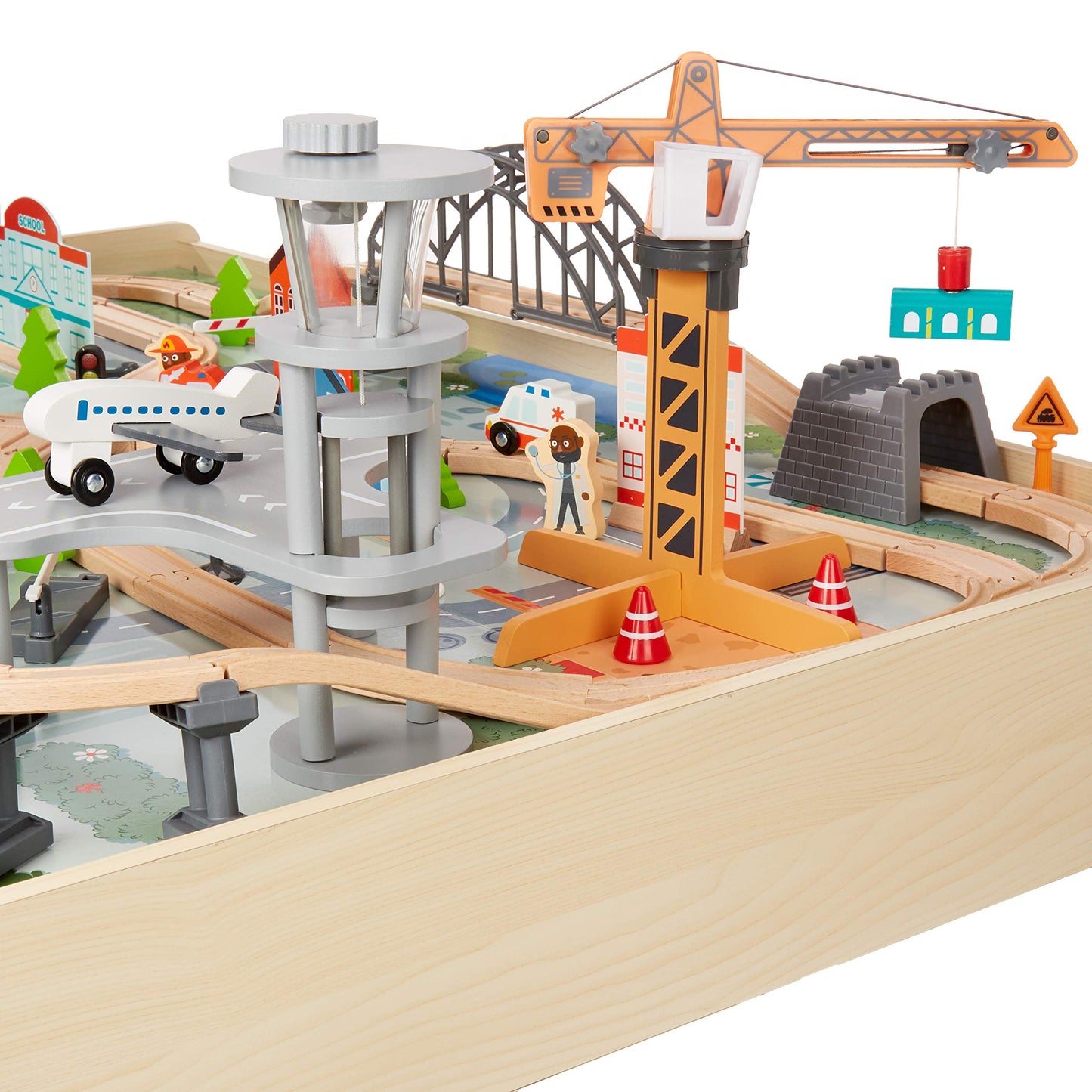 120-Piece Wooden Train Set by Amazon Basics