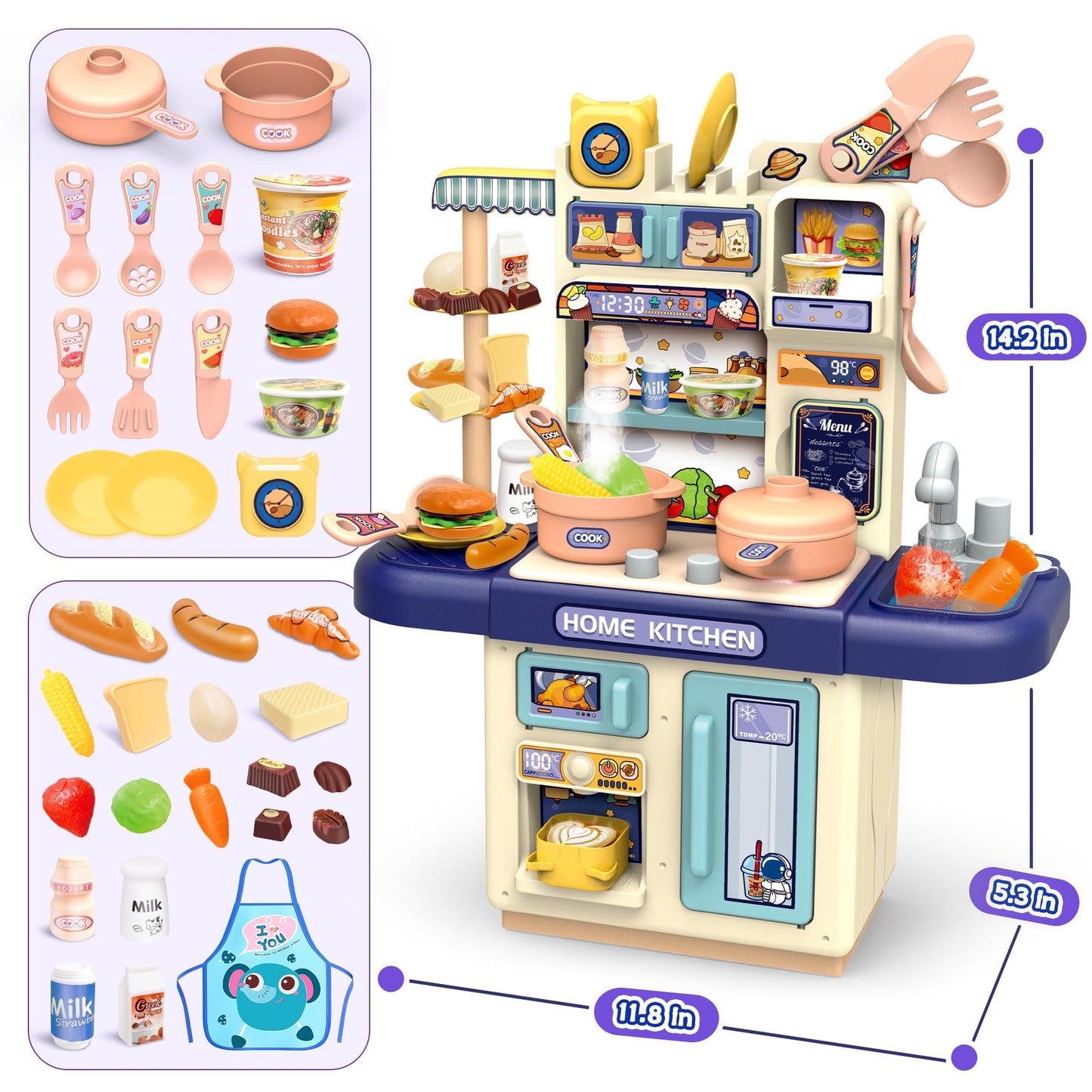 Kids Kitchen Playset with Realistic Steam & Lights