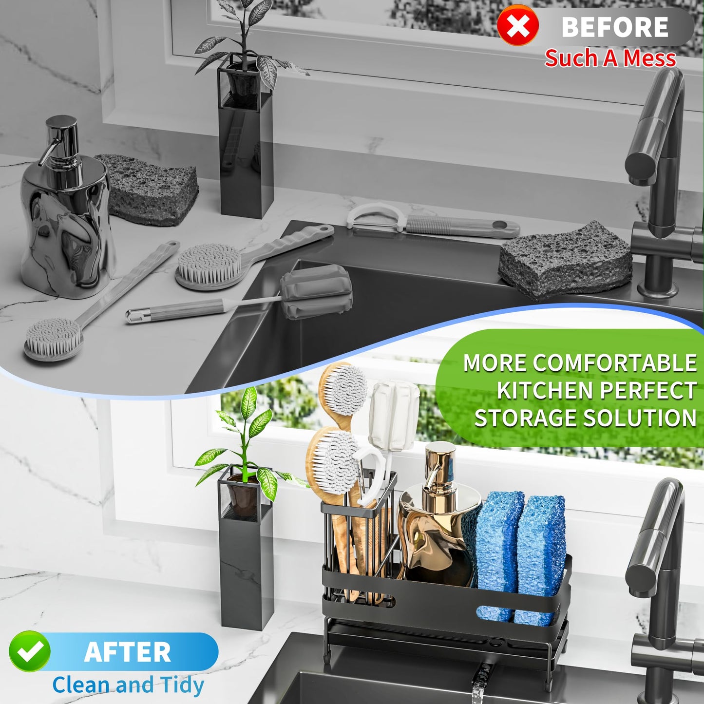 Sink Caddy with Self Drain Tray Organizer