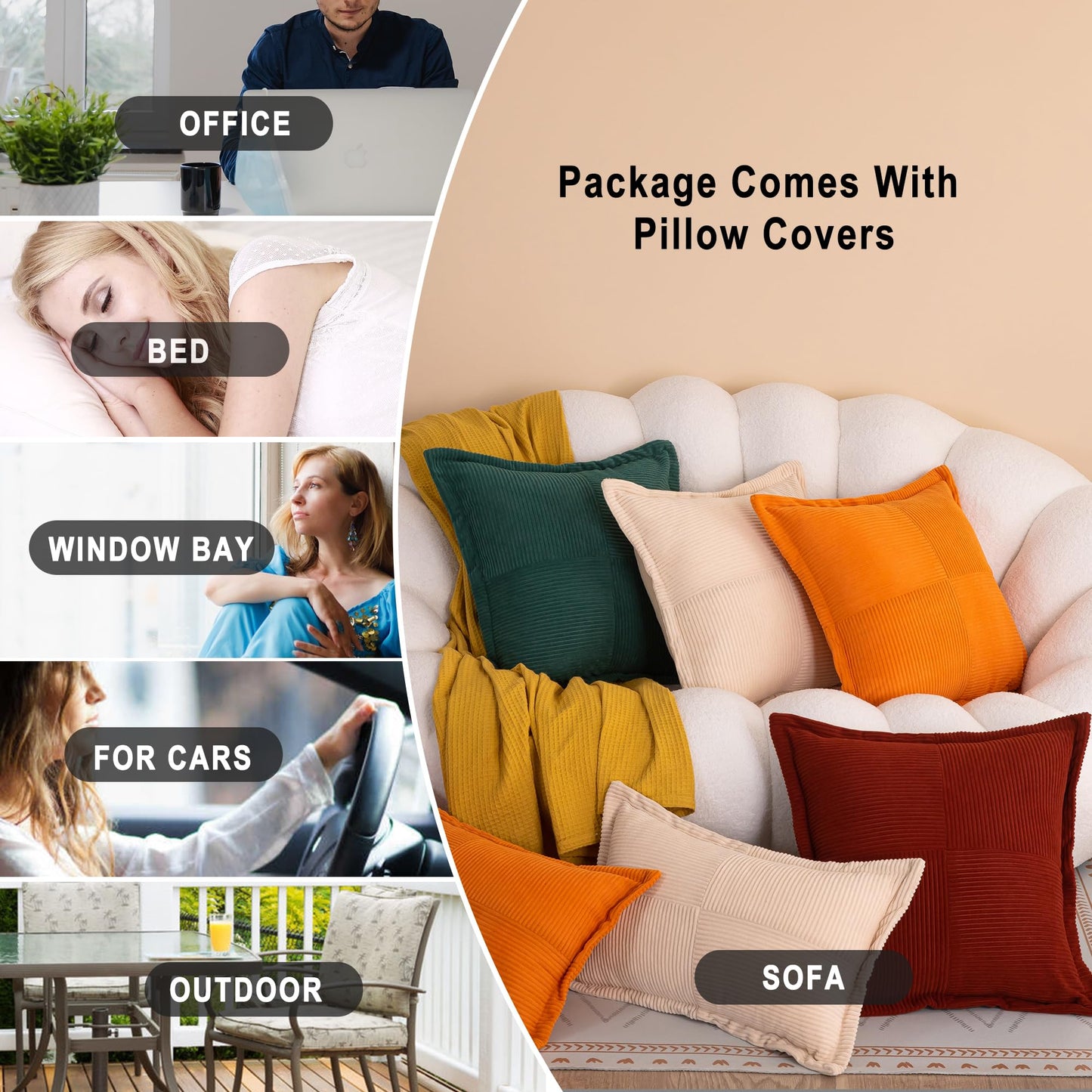 HITO 18x18 Pillow Inserts (Set of 4, with Pillow Covers Beige)-Down Alternative Throw Pillows White for Couch Bed Sofa