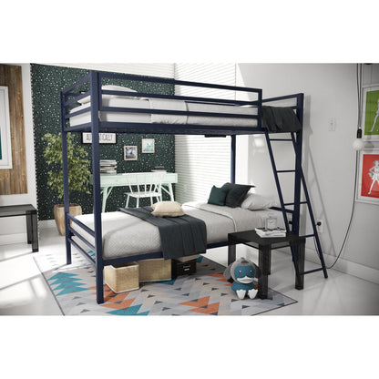 Novogratz Maxwell Twin-Over-Twin Metal Bunk Bed with Ladder and Guardrails, Navy Blue