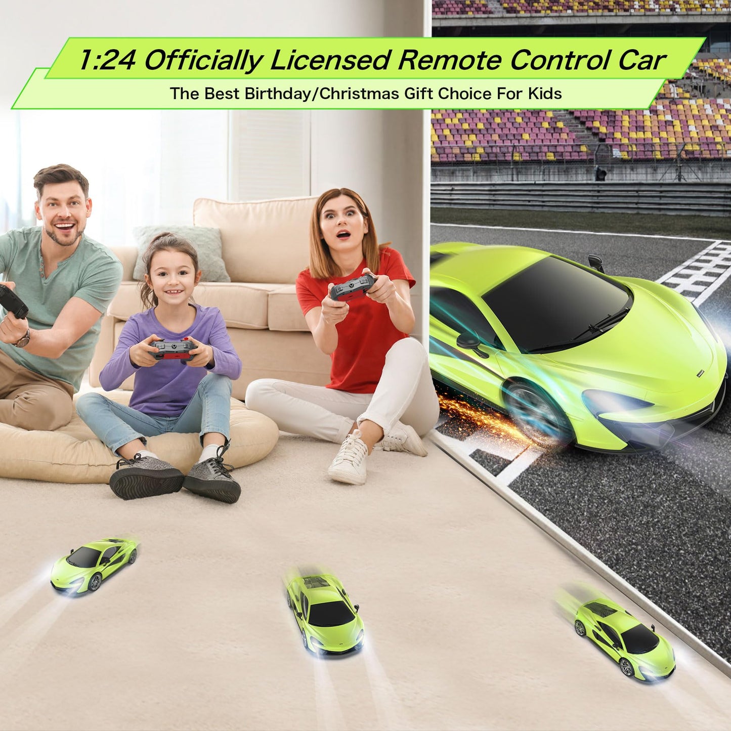 AEROQUEST McLaren 570S Remote Control Car, 2.4Ghz RC Car Official Licensed 1/24 Scale Model Racing Hobby Toy Car with Headlight for Boys, Girls, Kids, Teens and Adults Gifts, Green