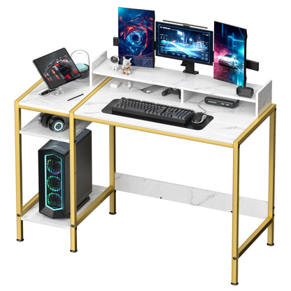 Gaming Desk with Monitor Stand and Storage