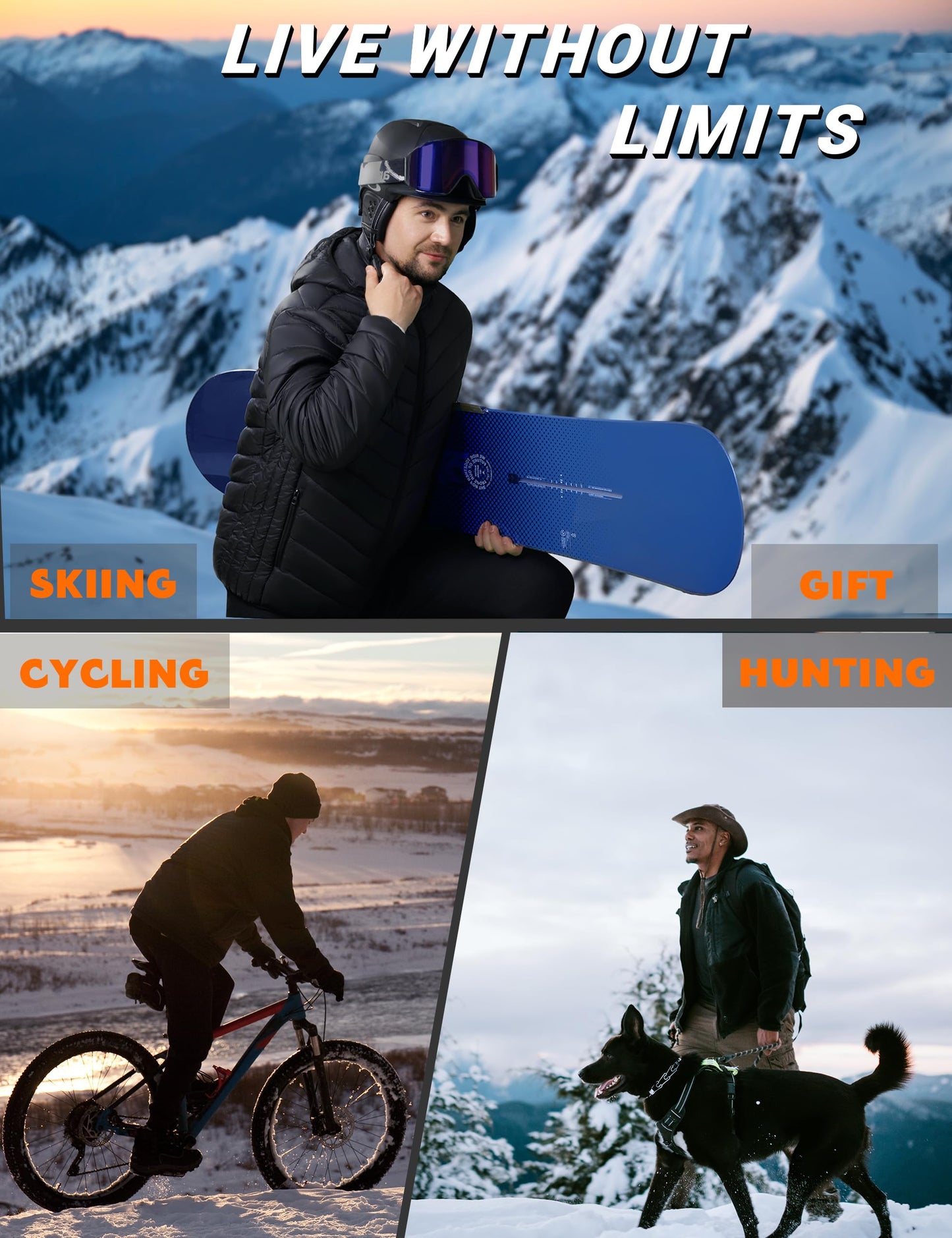 YHQ Heated Jacket with 12V 20000mAh Battery Pack, 6 Heating Zones, Heated Jackets for Men Ideal for Winter Cycling, Skiing, Camping and Fishing S Black