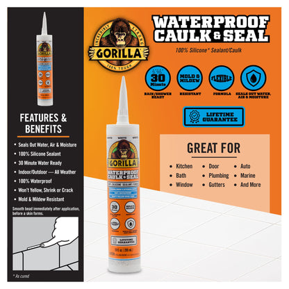 Gorilla Waterproof Silicone Sealant, 10oz Cartridge