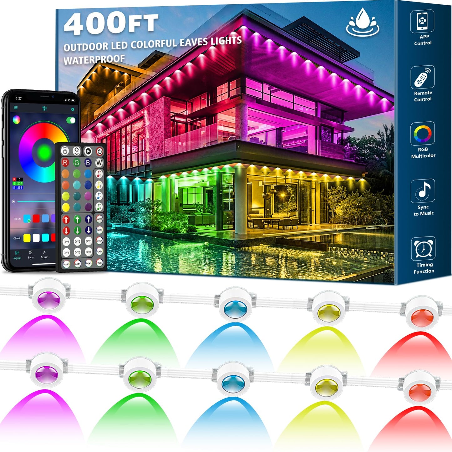 SINLEY 400FT RGB Outdoor Lights with App Control
