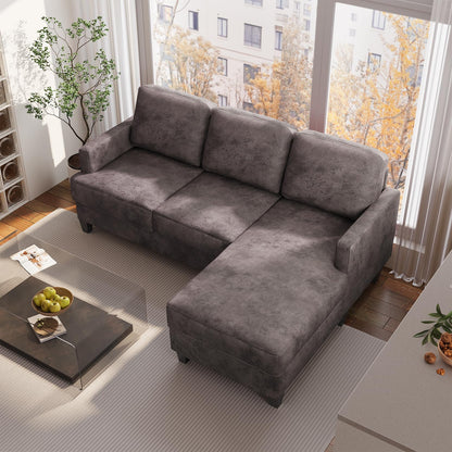 Vesgantti Sectional L Shaped Sofa, 3 Seater Modern Faux Leather Couch with Chaise Lounge Sofa, Deep Seat Cushions, 74 inch Small Couches for Living Room, Apartment and Office, Deep Brown
