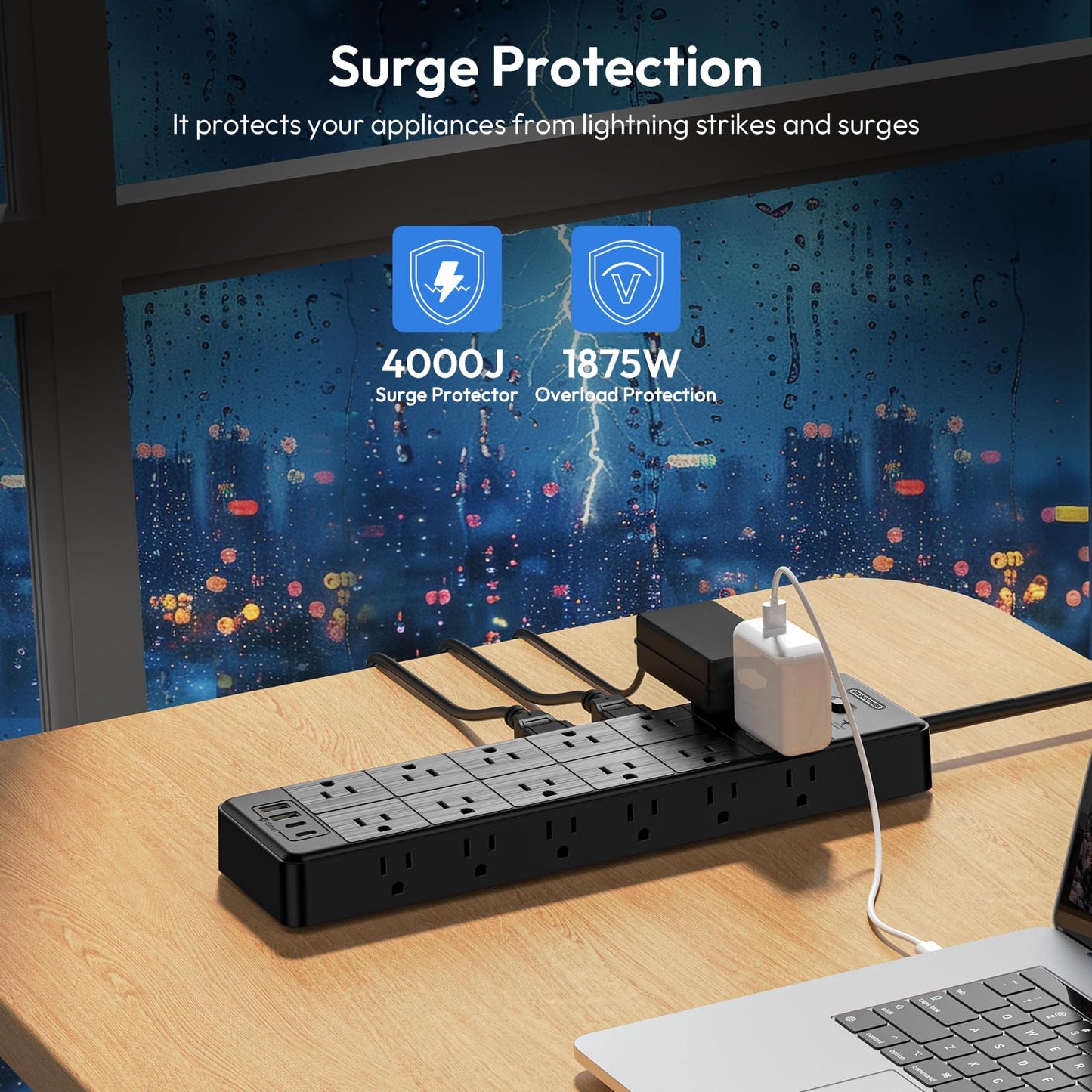 10 Ft NTONPOWER Surge Protector with USB Ports
