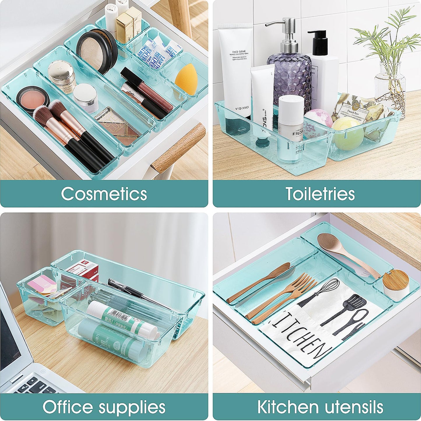 WOWBOX 21-Piece Clear Drawer Organizer Set