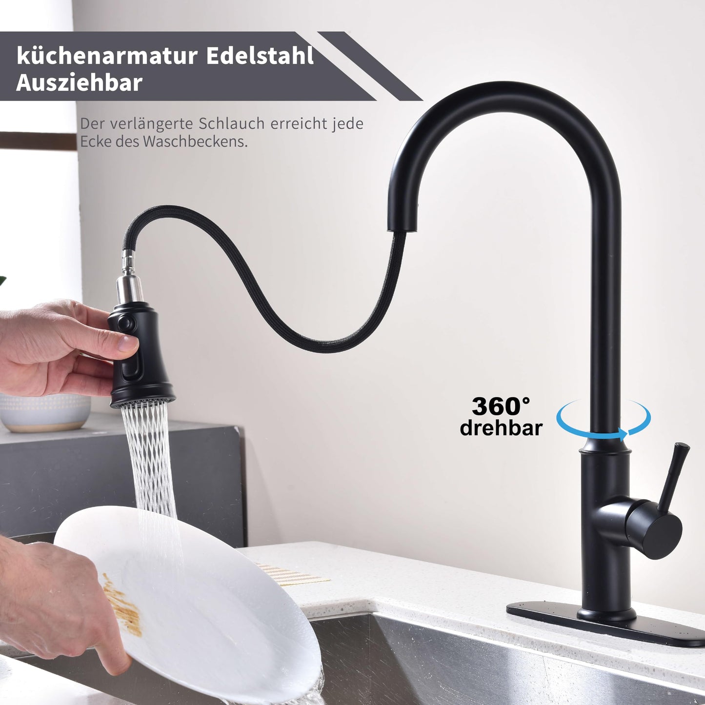 Trysea Pull Down Kitchen Faucet, Brushed Black