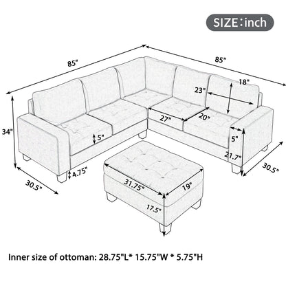 Merax L-Shape Sectional Sofa with Storage Ottoman