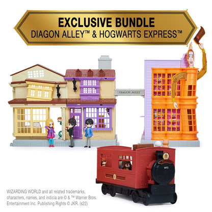 Wizarding World Harry Potter, Amazon Exclusive Deluxe Diagon Alley & Hogwarts Express, 4 Playsets in 1 with Lights & Sounds, 5 Figures, 33 Accessories