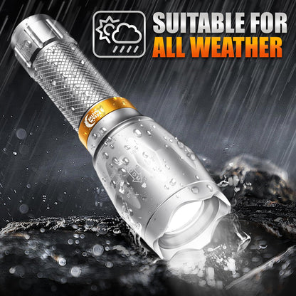 2 Pack LED Flashlights High Lumens with 6 AAA Batteries, 5 Modes Mini Waterproof Tactical Flashlight for Camping Hiking, Bright Flashlight with Zoomable, Fathers Day Dad Gifts for Men, Silver & Orange