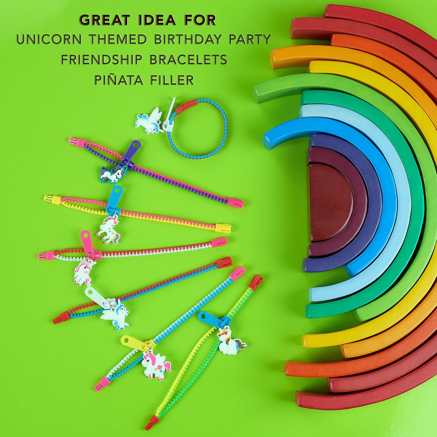 Unicorn Zipper Bracelets Party Kit for Kids