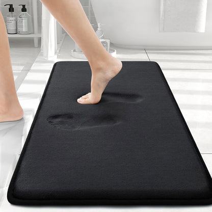 smiry Memory Foam Bath Mat 30" x 20", Extra Soft Absorbent Bathroom Rugs Non Slip Bath Rug Runner for Shower Bathroom Floors, Black