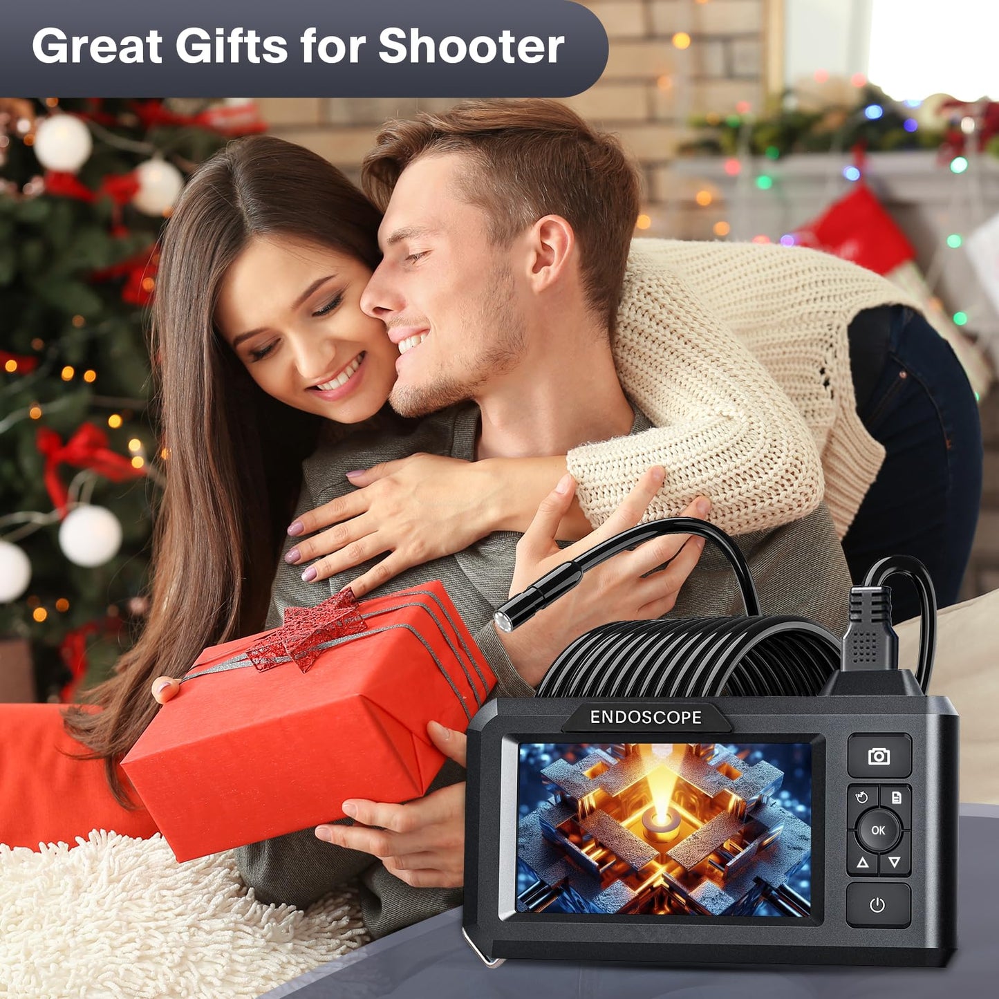 Endoscope Camera with Light Borescope 2K HD Digital Inspection Camera 32GB Card 8 LED Lights 16.5FT Snake Camera Helpful Tool for Pipes and Hard-to-Reach Areas