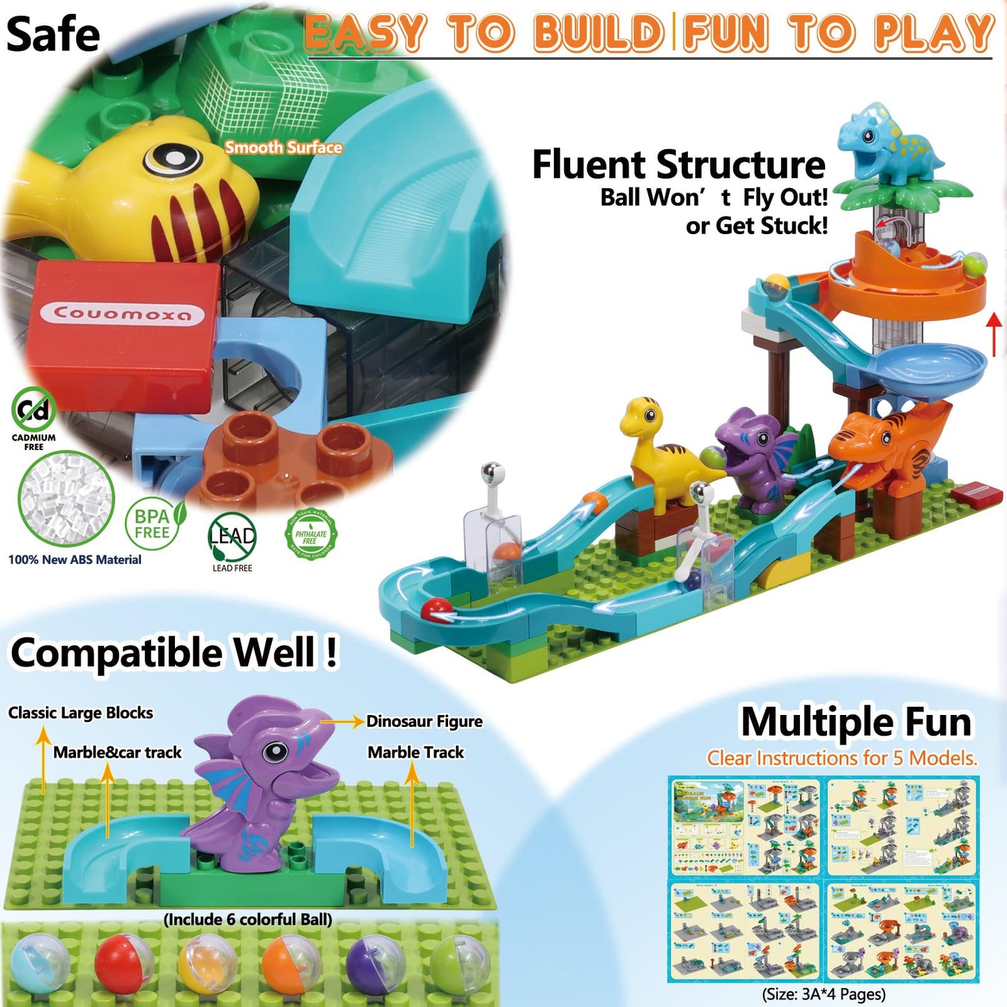 Dinosaur Marble Run Building Blocks for Kids
