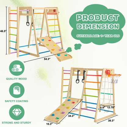 Indoor Jungle Gym - Indoor Playground, 8-in-1 Climbing Toys for Toddlers 1-3 Inside, Montessori Play Gym Playground Sets with Basketball, Slide, Climbing Wall/Net, Monkey Bars and Swing