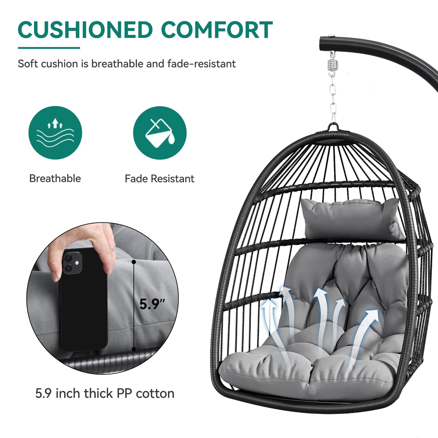 YITAHOME Egg Swing Chair with Stand and Cushions