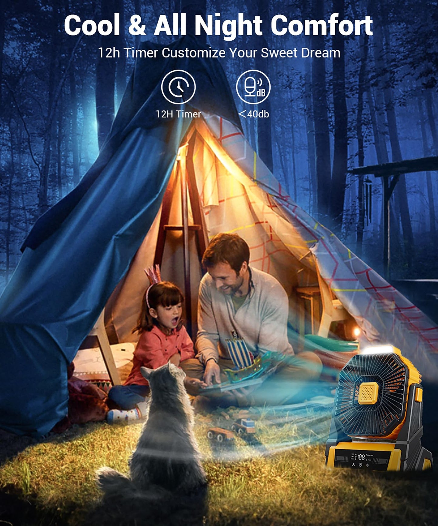 Portable Camping Fan with Lights and Battery