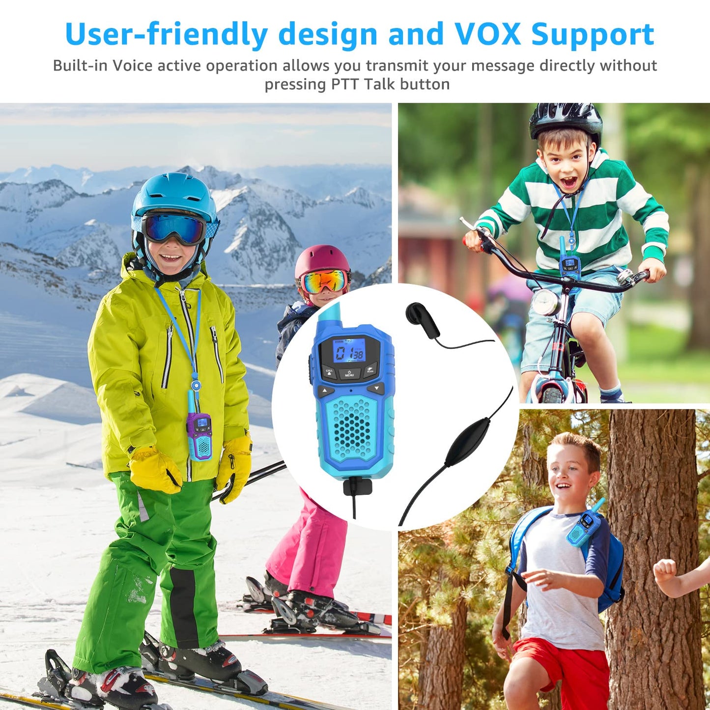 Kids Walkie Talkies,Rechargeable Walky Talky for Adults Children (4Packs, Blue Green Red Purple)