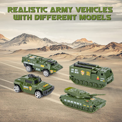 UNIH Toy Sets, Military Transport Tank and 4PCS Vehicles, Tank & Vehicle Playset with 4 Sound and Launcher Birthday Gift for Kids Boys 3 4 5 6 7 Years Old ( Army Men Soldiers Included)