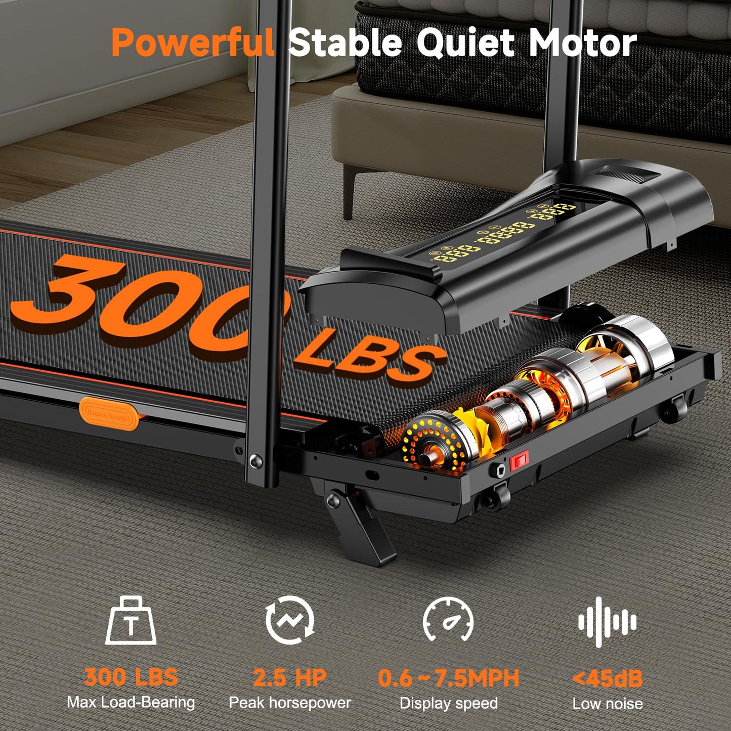 Fasion Trek Run Walking Pad Treadmill with Handle Bar, 6% Manual Incline & 0.6-7.5MPH, Under Desk Compact Treadmill with App Control, Safety Key, 300lbs Capacity, Double Deck Cushioning