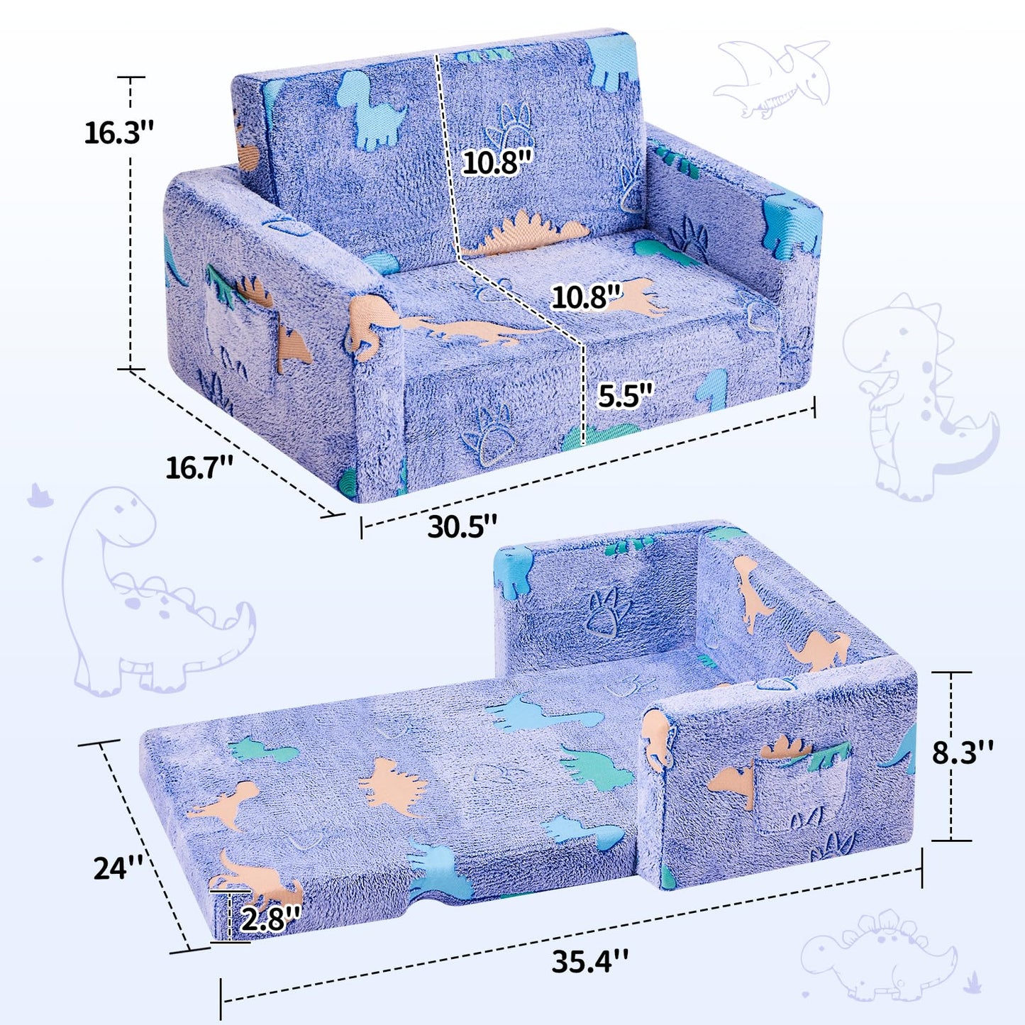 IFNOW Toddler Couch 2-in-1 Glow in Dark