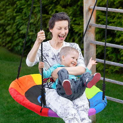 Trekassy 700lb 40 Inch Saucer Tree Swing for Kids Adults 900D Oxford Waterproof with 2pcs Tree Hanging Straps, Steel Frame and Adjustable Ropes Rainbow