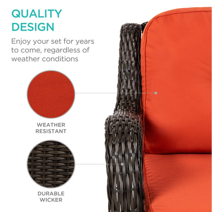Best Choice Products 3-Piece Outdoor Wicker Patio Bistro Set w/ 2 360-Degree Swivel Rocking Chairs and Tempered Glass Top Side Table - Rust