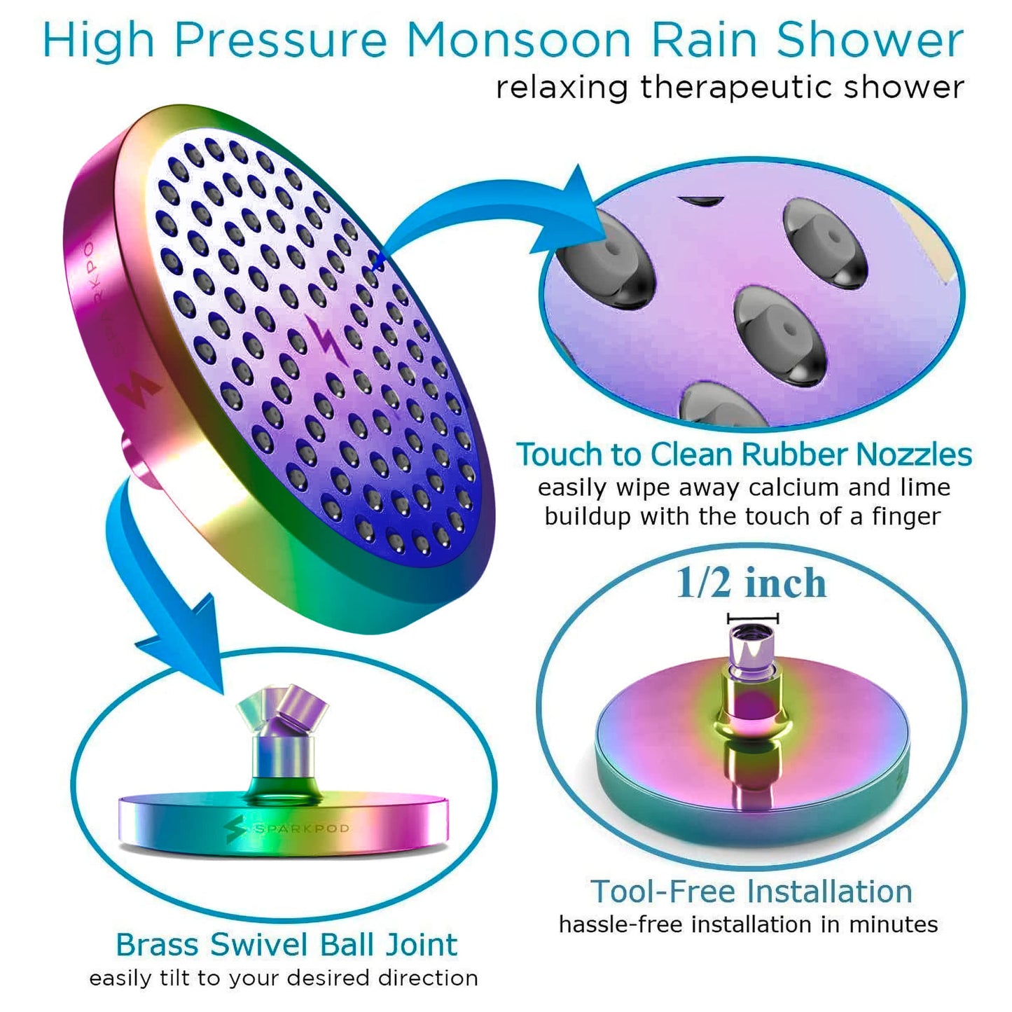 High Pressure Rain Shower Head by SparkPod