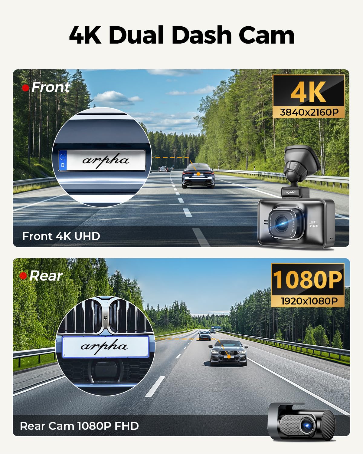 4K Dash Cam with GPS & WiFi