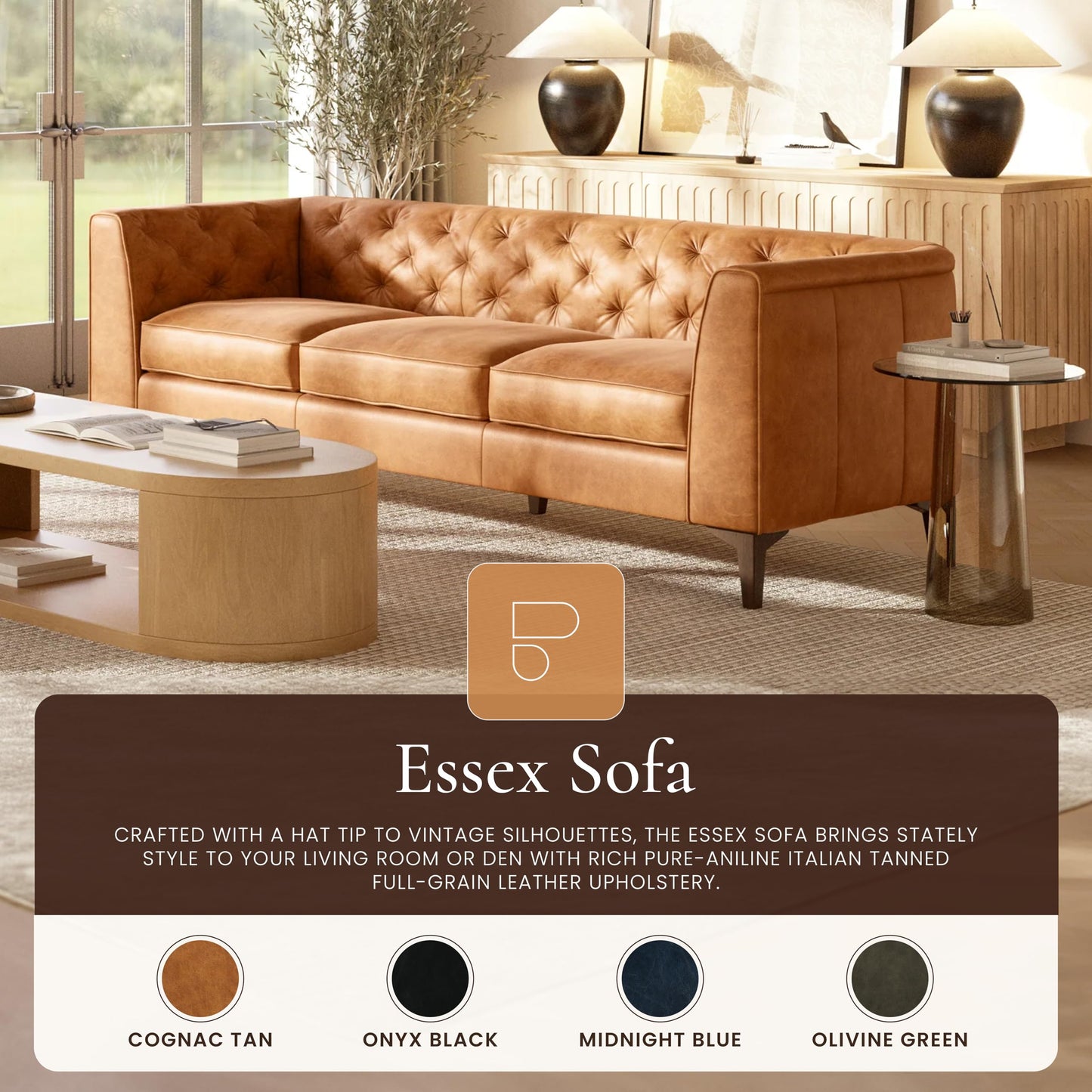 Poly & Bark Leather Sofa with Tufted Back