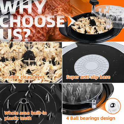 Upgraded 12in Chicken Shredder, Visible Meat Shredder Tool, Design with 4 Ball Bearings Chicken Shredder Tool Twist, Ergonomic Handle, Super Anti-Slip Base, Dishwasher Safe, Heat Resistant, BPA Free