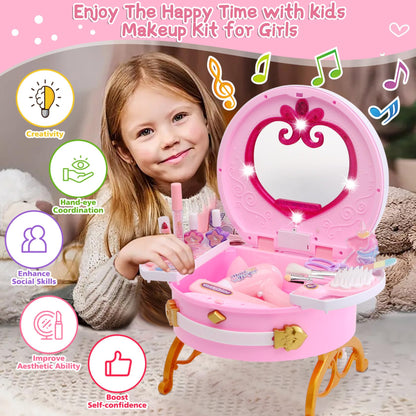 Toys for Girls,Kids Makeup Kit for Girl,Toddler Vanity Makeup Set with Lights,Sound,Kids Toys Princess Pretend Play Washable Make Up Toy,Christmas Birthday Gifts Toys for 3 4 5 6 7 8-10 Year Old Girl