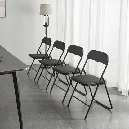 Panana Folding Chairs with Padded Cushion and Back, Metal Chairs for Home and Office,Indoor and Outdoor Foldable Chairs (Black, 6 Pack)