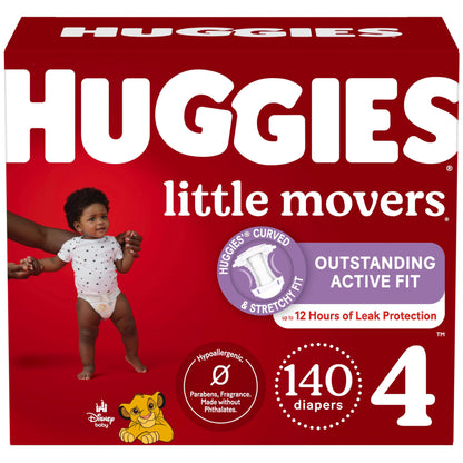 Huggies Size 4 Diapers, Little Movers Baby Diapers, Size 4 (22-37 lbs), 140 Ct (2 Packs of 70)