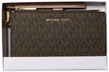 Michael Kors Jet Set Double Zip Wristlet - Brown/Pink