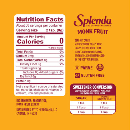 SPLENDA Monk Fruit Zero Calorie Sweetener 19 oz