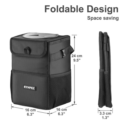 Ryhpez Car Trash Can with Lid - Car Trash Bag Hanging with Storage Pockets Collapsible and Portable Car Garbage Bin