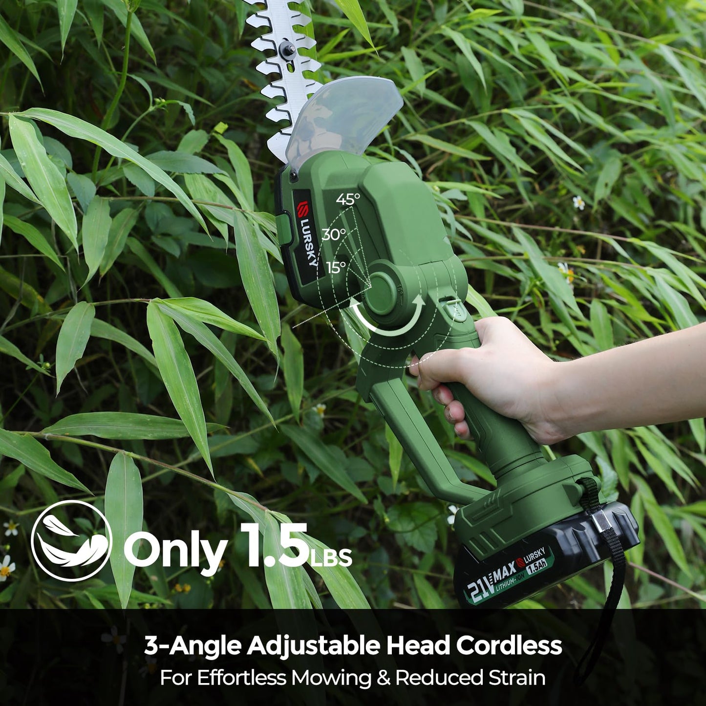 LURSKY 21V Cordless Hedge Trimmer with Battery