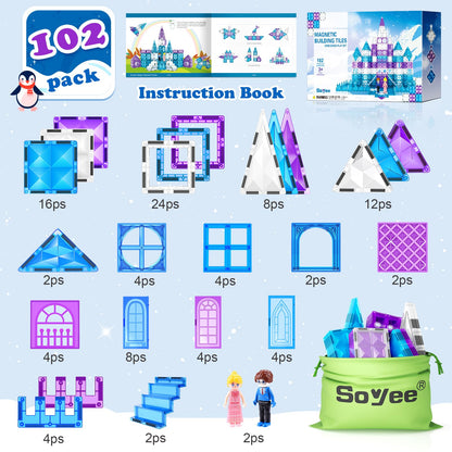 UPDATE: DEAD! Frozen Magnetic Tiles 102pcs with Stairs Dolls Princess Castle Building STEM Toys for 3+ Year Old Girls & Boys 3 4 5 6 7 8 9 10 Year Old Girl Birthday Gifts