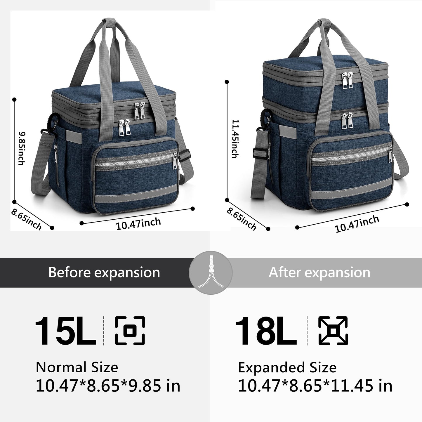 EXLIFBAG Lunch Box for Women, Insulated Double Deck Lunch Bag for Adults, Leakproof Cooler Lunchbox for Men with Adjustable Shoulder Strap, Deep Blue