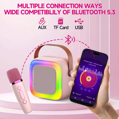 Mini Karaoke Machine with 2 Wireless Microphones