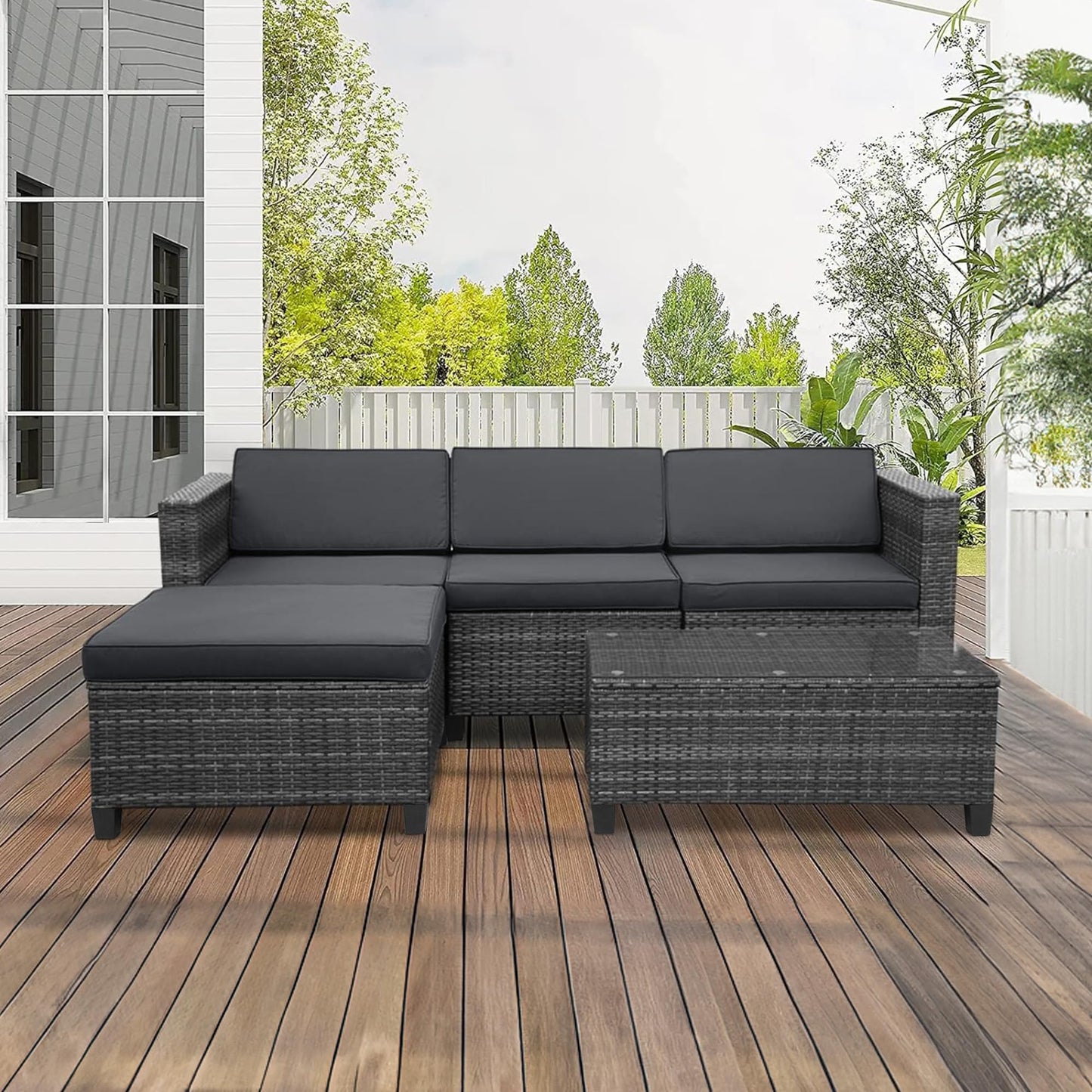 Outdoor Grey Rattan Patio Sectional Sofa Set