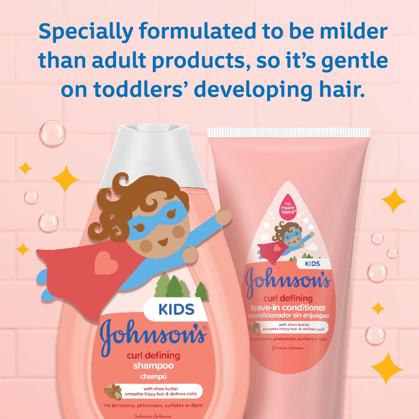 Johnson's Kids Curl Defining Leave-In Conditioner + Shea Butter, Tear-Free, Paraben-, Sulfate- & Dye-Free, Hypoallergenic & Gentle for Toddlers' Haircare, Bath Essentials, 6.8 fl. oz