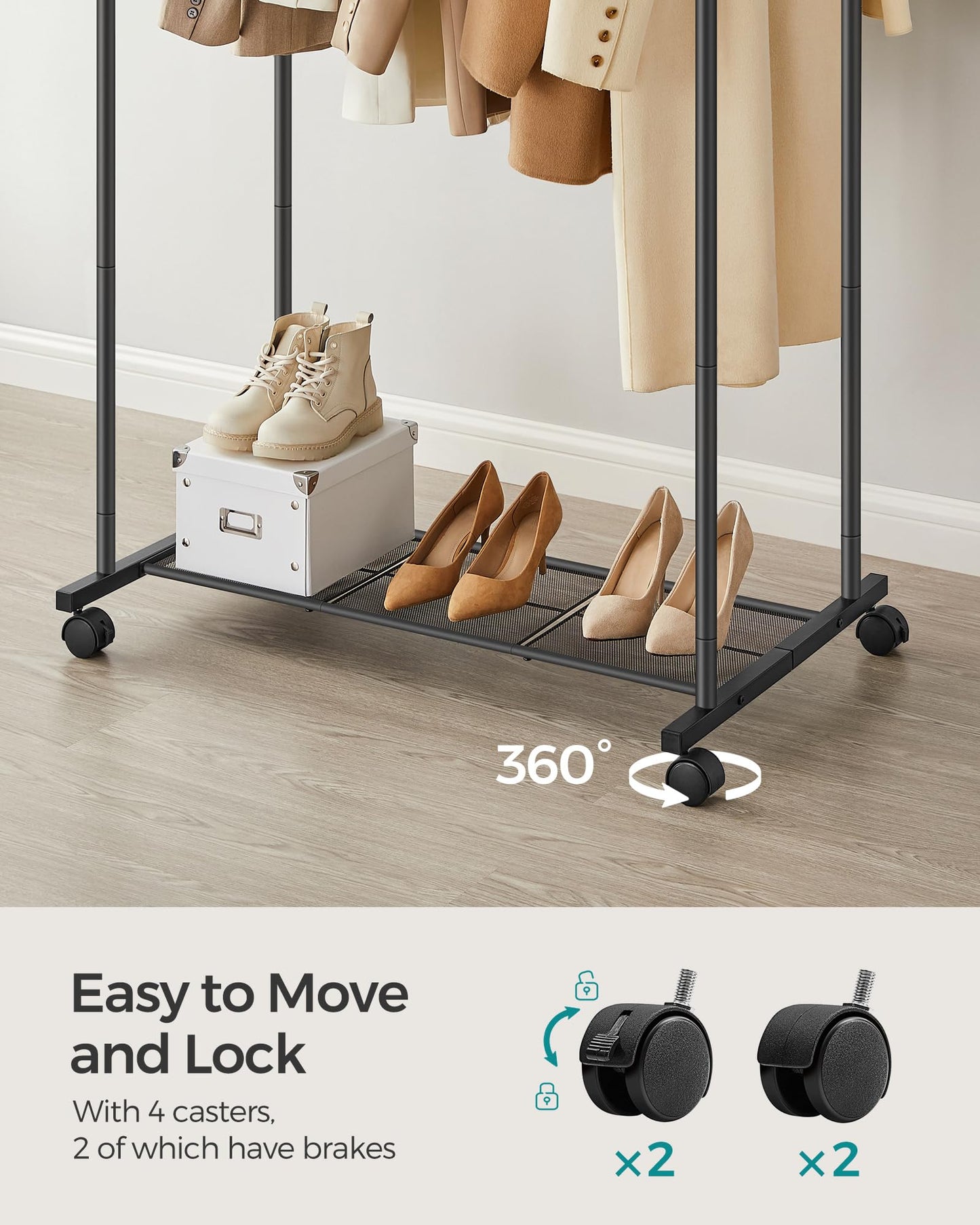 SONGMICS Heavy Duty Clothes Rack with Wheels