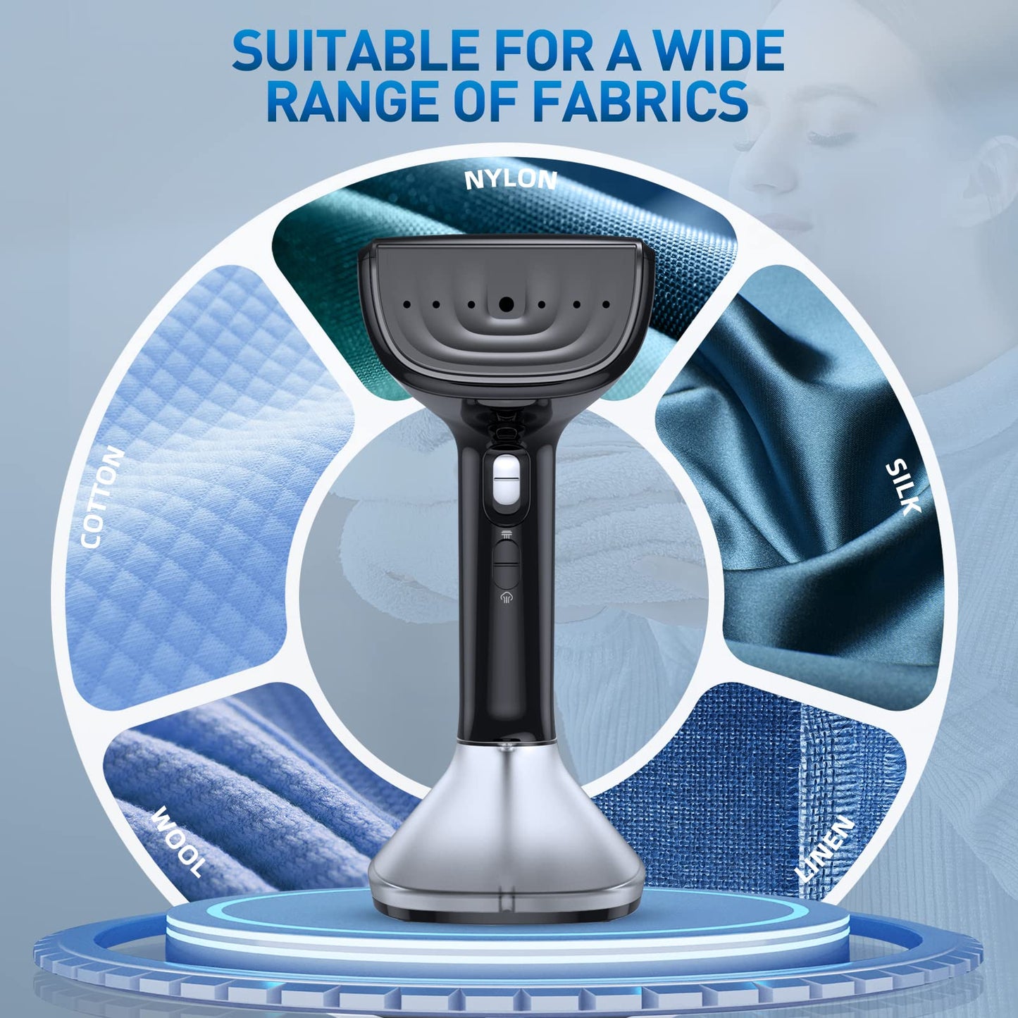 Steamer for Clothes -1800W with Wet/Dry Ironing Modes, 20-Second Heat-up, Detachable Water Tank, Heat-Resistant Gloves for Wrinkle Removal. Suitable for 120V Countries. Color: Black