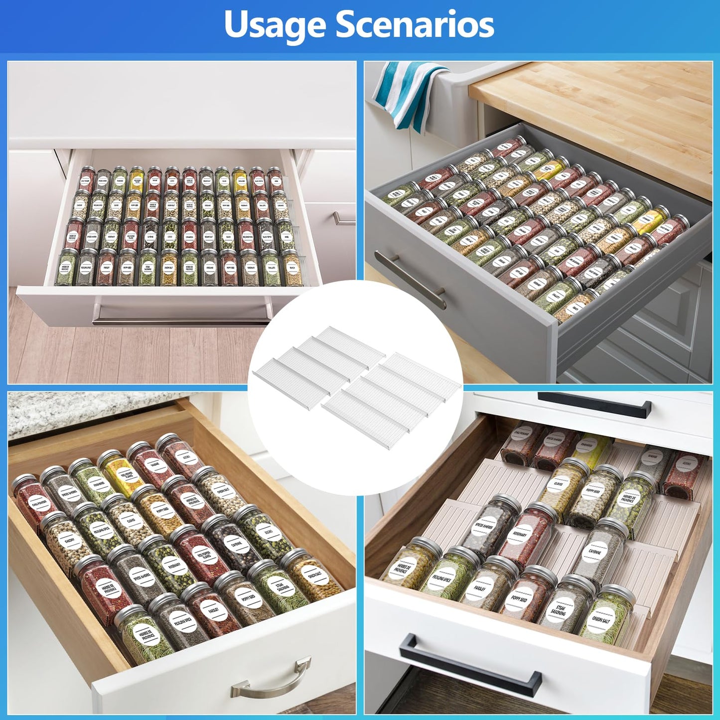 4-Tier Spice Drawer Organizer for Kitchen